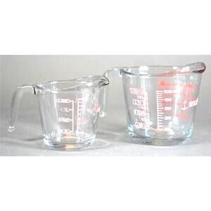 Vtg Anchor Hocking Measuring Clear Glass 1 & 2 CUP Sizes